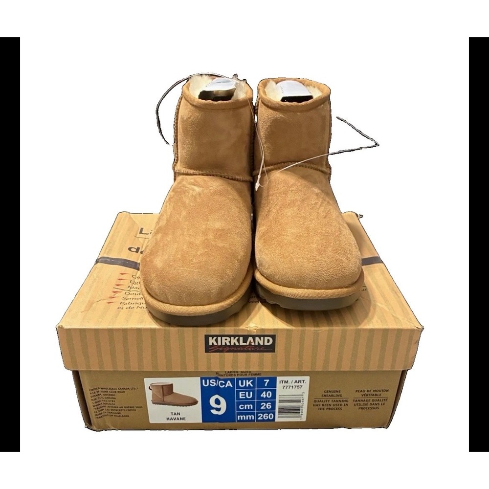 Kirkland Signature Ladies Shearling Boots Tan Havane Ankle Boots 7771757 Size 9